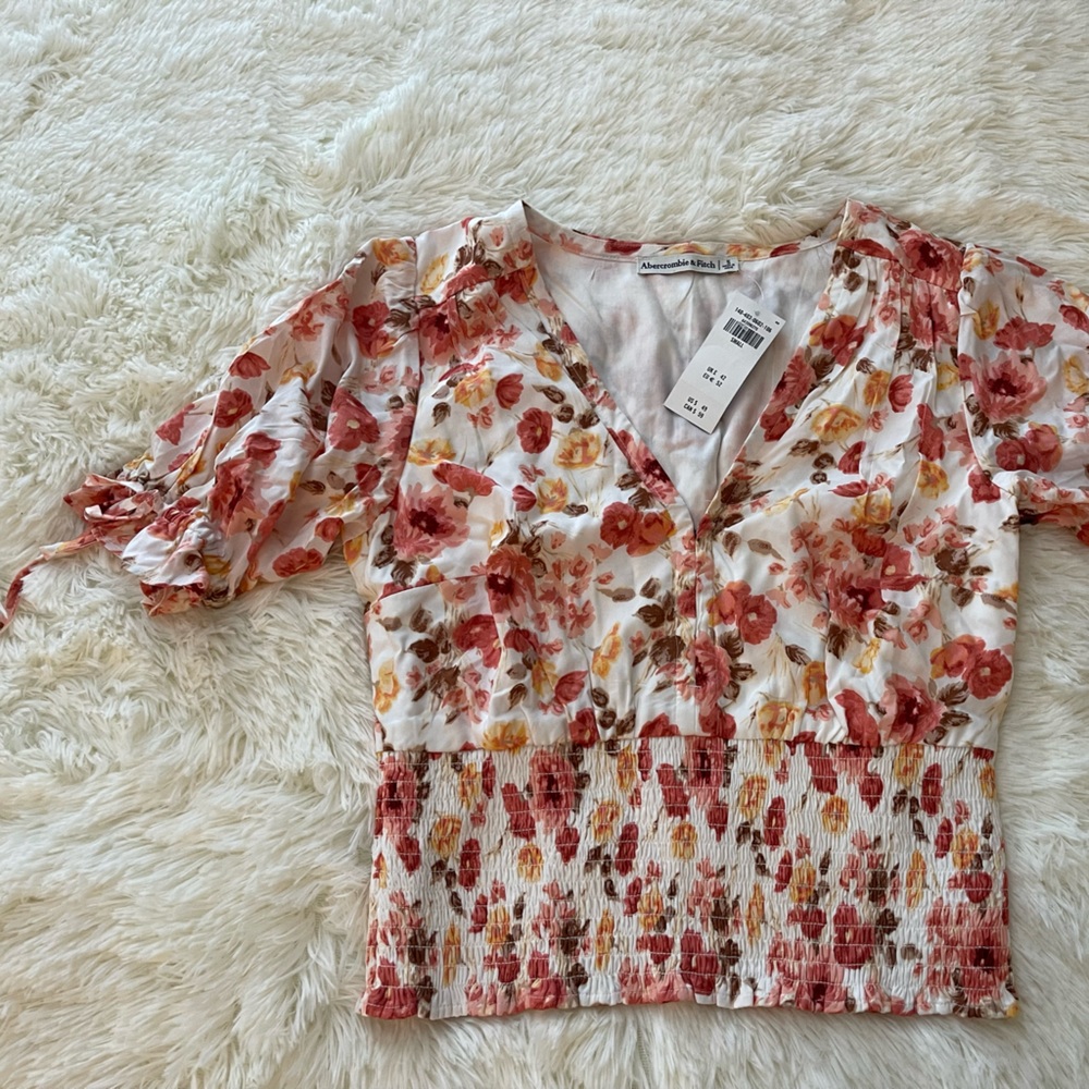 Abercrombie Women's Tie-Sleeve Smocked Waist Top